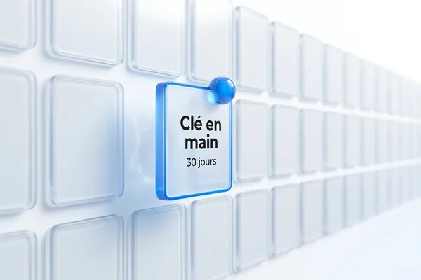 Clé en verre portant les étapes d'un déploiement ERP clé en main : clients, producteurs et contrats, tarifs paramétrés, mise en service en 30 jours