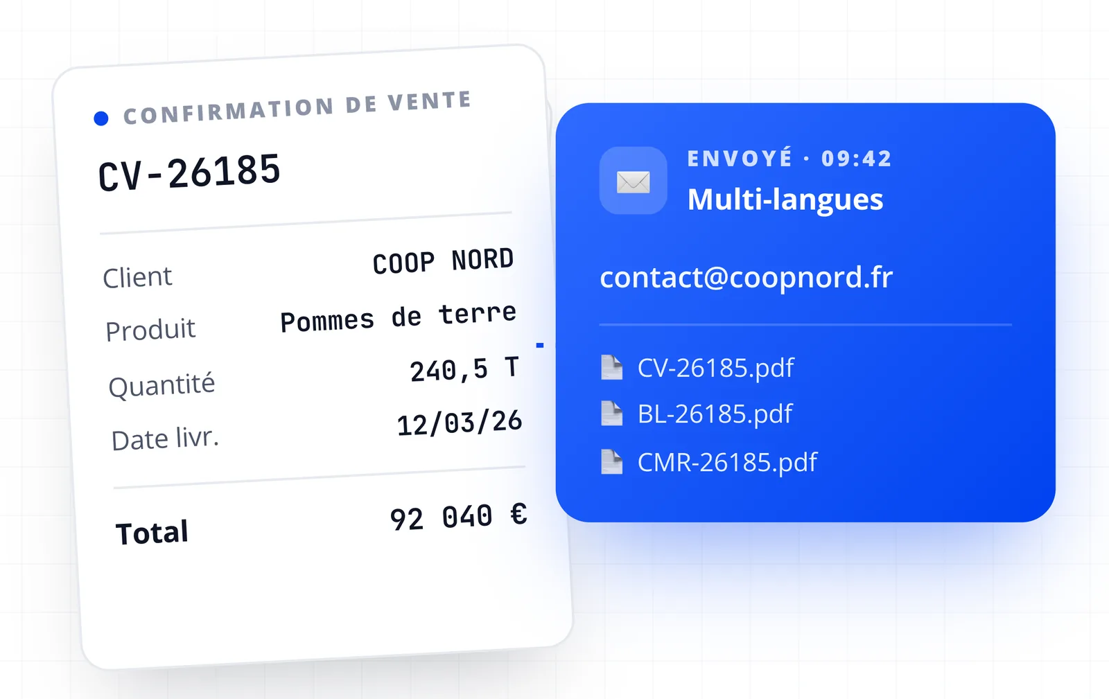 Capture d'écran de la génération de documents dans NegoFlow